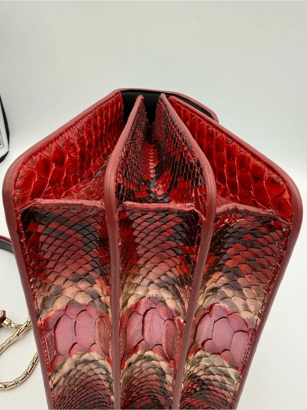 Bvlgari Serpenti Forever Mini Red and Gold Python-Pattern Top Handle Satchel